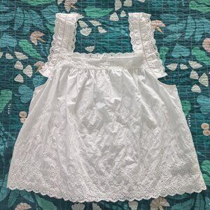 GAP x DÖEN Women Sz L Top White Eyelet Swing Square Neck Sleeveless Cotton